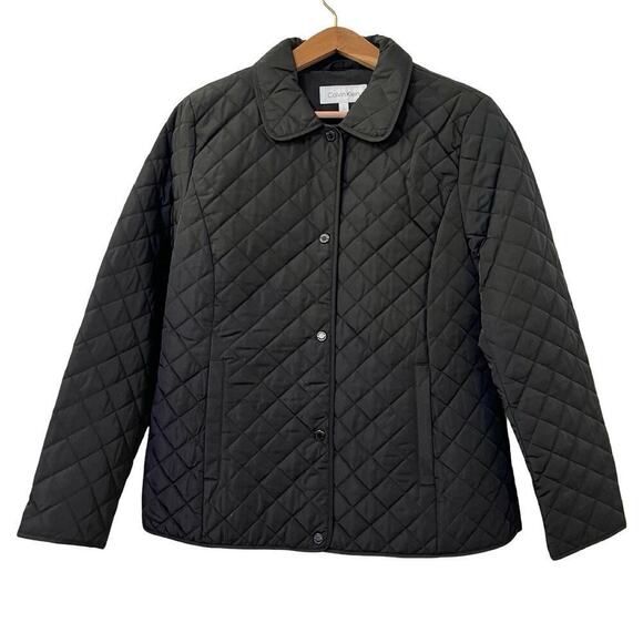 Calvin Klein Quilted Water Resistant Button Front Jacket Size L Black Womens - Picture 1 of 11